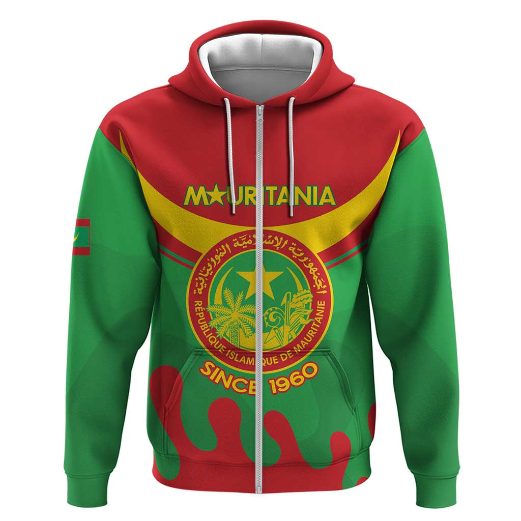 Personalised Mauritania Independence Day Hoodie Coat Of Arms With Map Flag Color - Wonder Print Shop