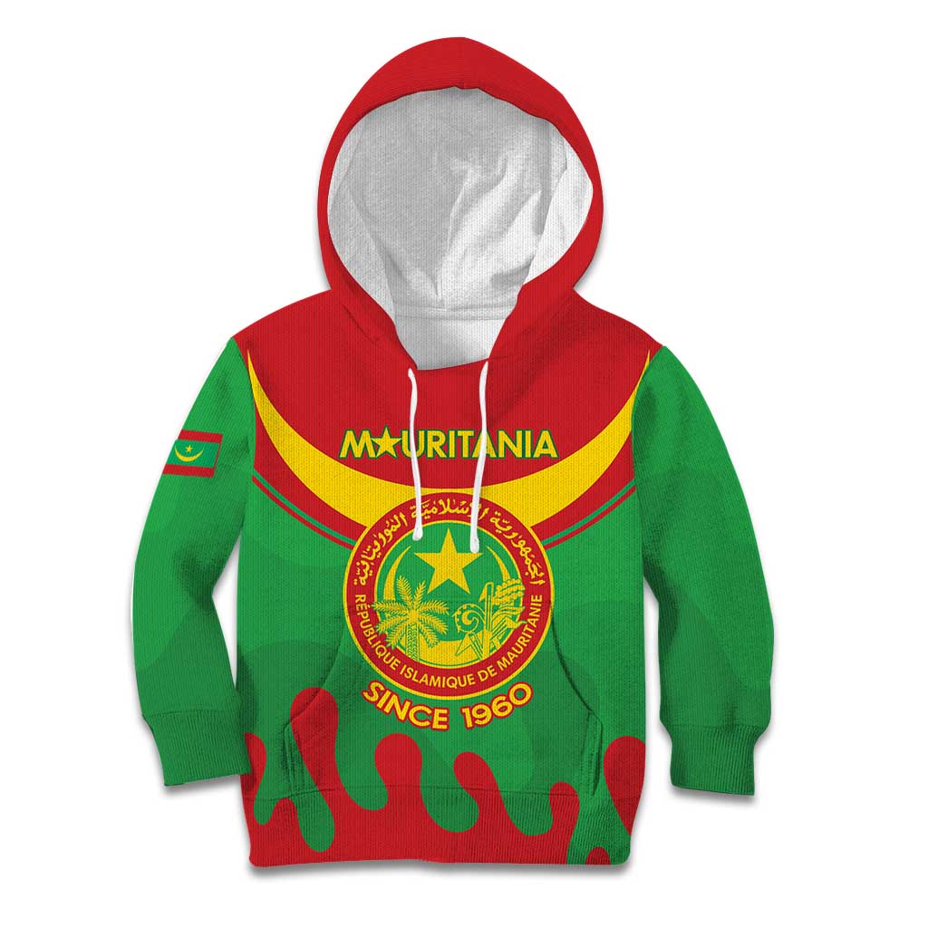 Personalised Mauritania Independence Day Kid Hoodie Coat Of Arms With Map Flag Color - Wonder Print Shop