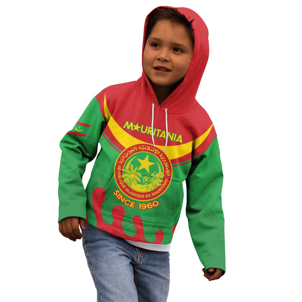 Personalised Mauritania Independence Day Kid Hoodie Coat Of Arms With Map Flag Color - Wonder Print Shop