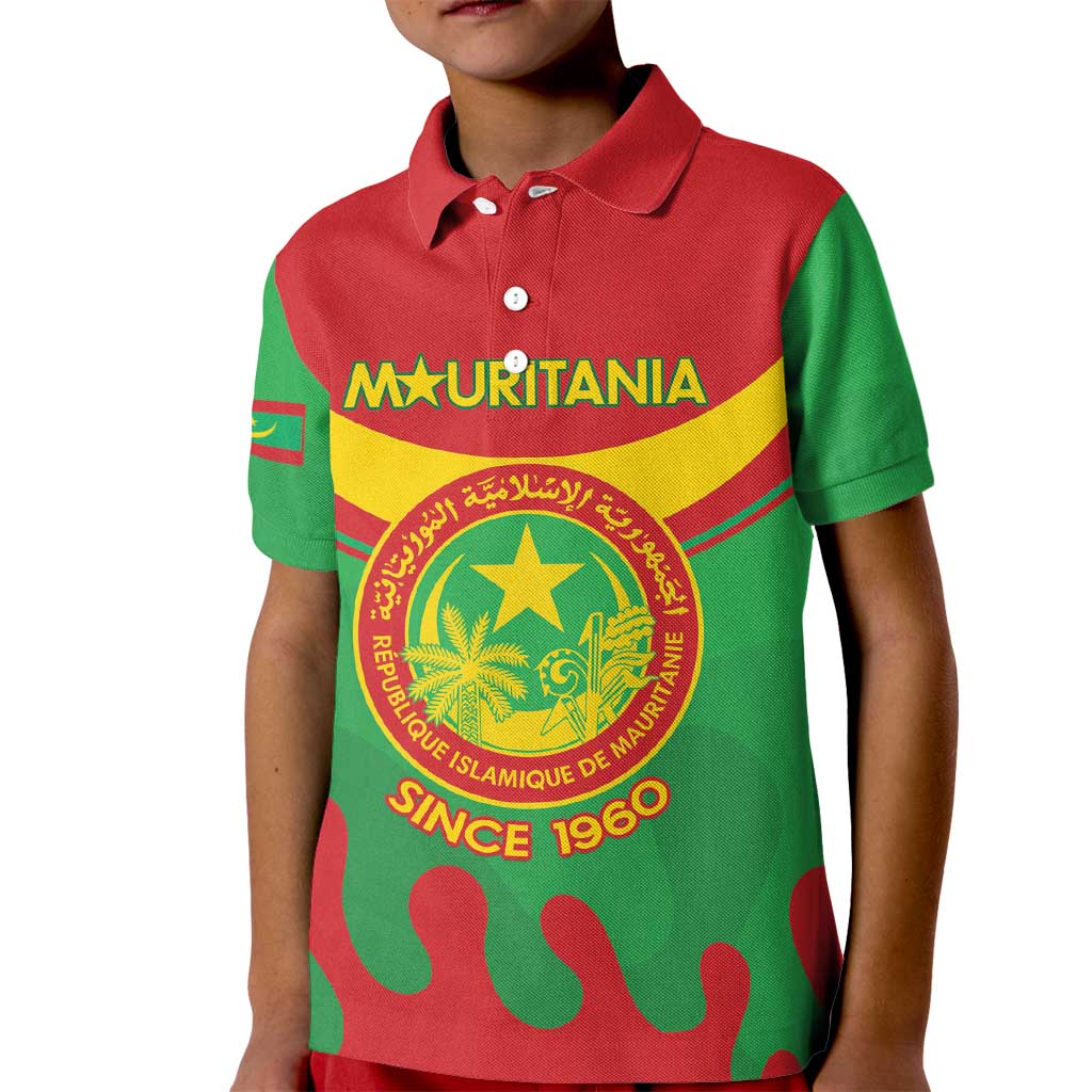 Personalised Mauritania Independence Day Kid Polo Shirt Coat Of Arms With Map Flag Color - Wonder Print Shop