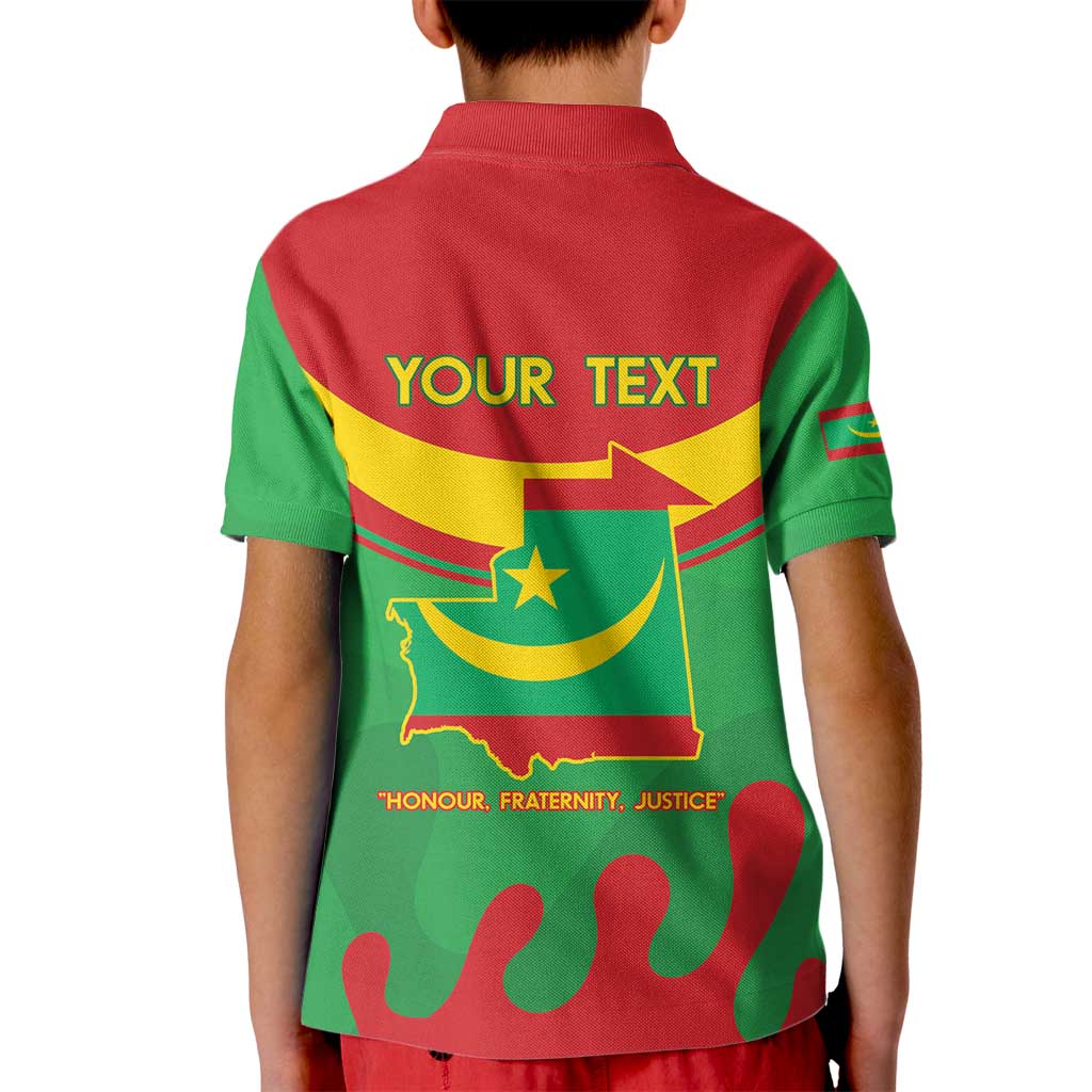 Personalised Mauritania Independence Day Kid Polo Shirt Coat Of Arms With Map Flag Color - Wonder Print Shop