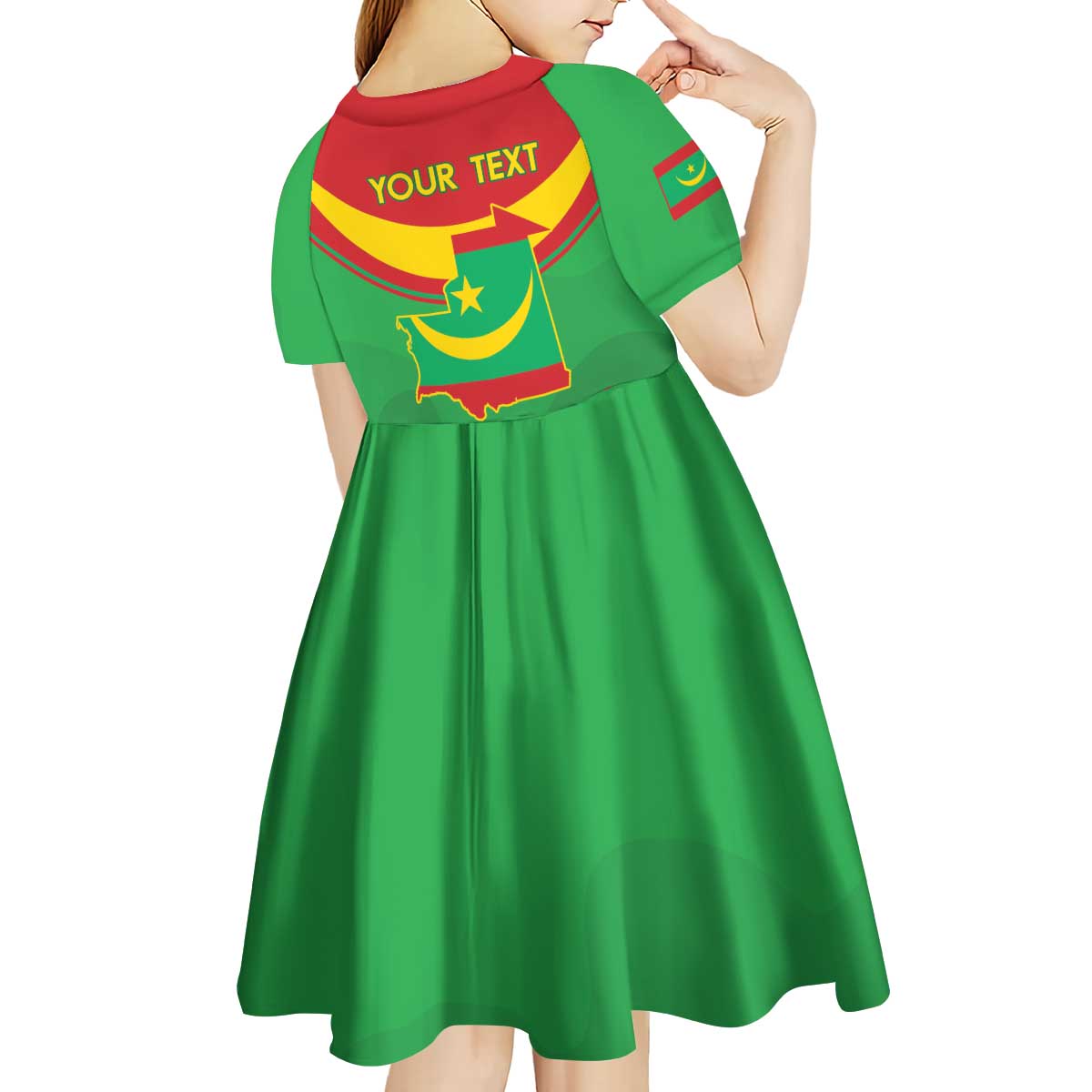 Personalised Mauritania Independence Day Kid Short Sleeve Dress Coat Of Arms With Map Flag Color - Wonder Print Shop