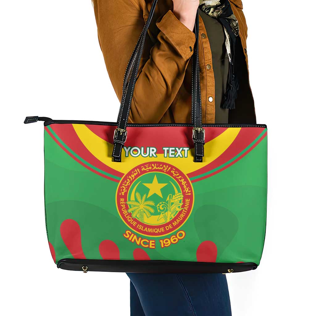 Personalised Mauritania Independence Day Leather Tote Bag Coat Of Arms With Map Flag Color - Wonder Print Shop