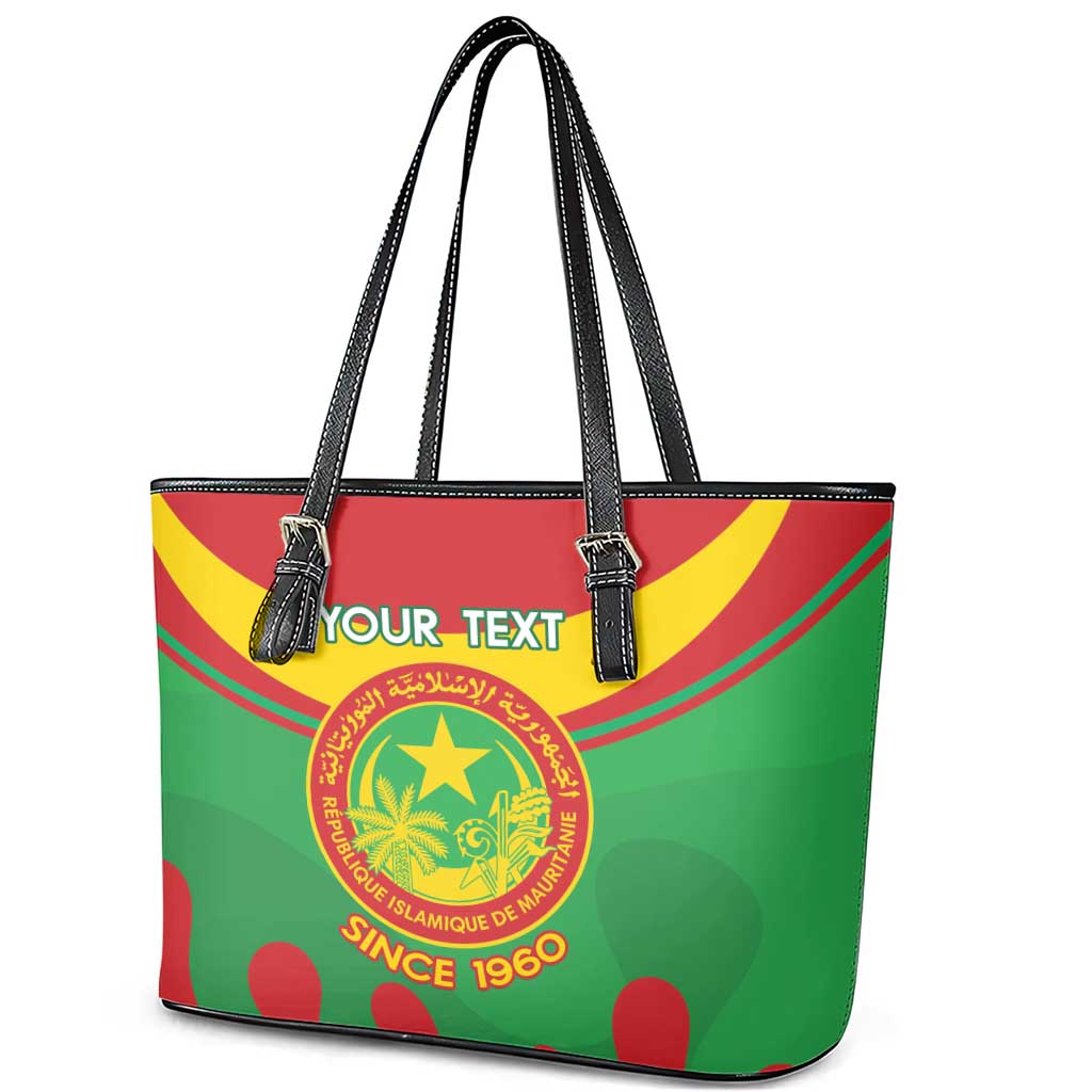 Personalised Mauritania Independence Day Leather Tote Bag Coat Of Arms With Map Flag Color - Wonder Print Shop