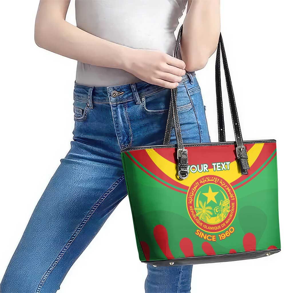 Personalised Mauritania Independence Day Leather Tote Bag Coat Of Arms With Map Flag Color - Wonder Print Shop