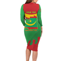 Personalised Mauritania Independence Day Long Sleeve Bodycon Dress Coat Of Arms With Map Flag Color - Wonder Print Shop