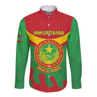 Personalised Mauritania Independence Day Long Sleeve Button Shirt Coat Of Arms With Map Flag Color - Wonder Print Shop