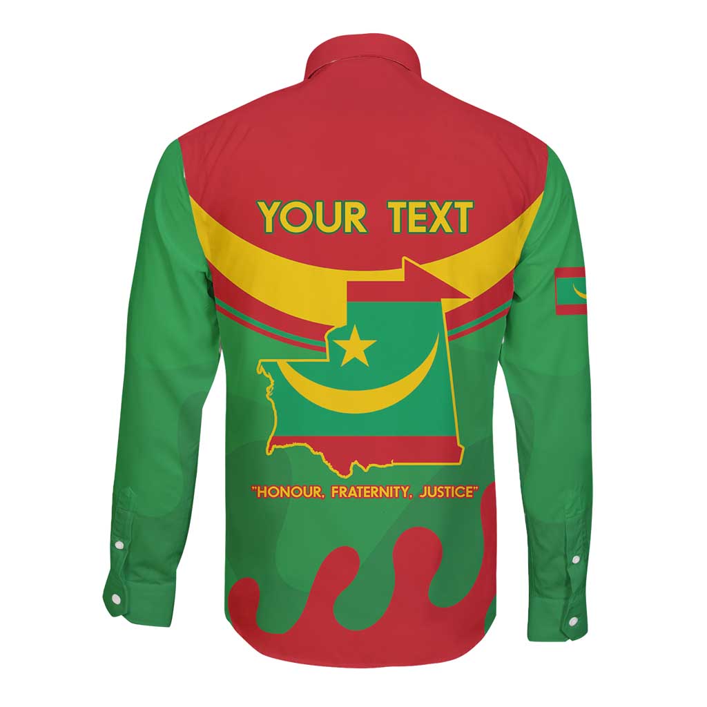 Personalised Mauritania Independence Day Long Sleeve Button Shirt Coat Of Arms With Map Flag Color - Wonder Print Shop