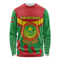 Personalised Mauritania Independence Day Long Sleeve Shirt Coat Of Arms With Map Flag Color - Wonder Print Shop