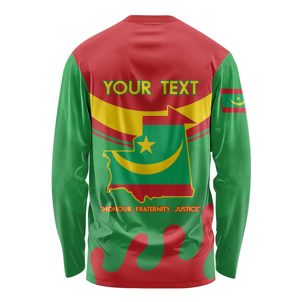 Personalised Mauritania Independence Day Long Sleeve Shirt Coat Of Arms With Map Flag Color - Wonder Print Shop