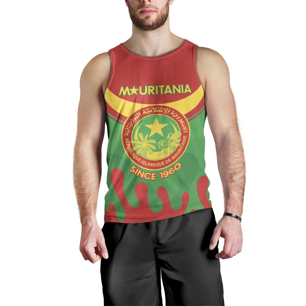 Personalised Mauritania Independence Day Men Tank Top Coat Of Arms With Map Flag Color - Wonder Print Shop