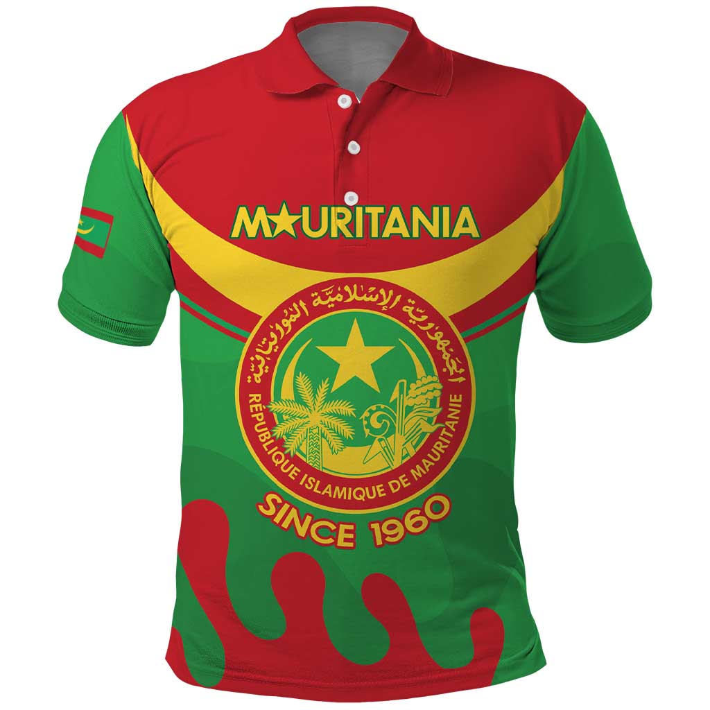 Personalised Mauritania Independence Day Polo Shirt Coat Of Arms With Map Flag Color - Wonder Print Shop