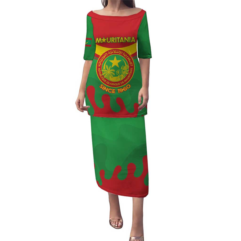 Personalised Mauritania Independence Day Puletasi Coat Of Arms With Map Flag Color - Wonder Print Shop