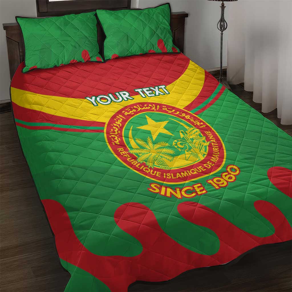 Personalised Mauritania Independence Day Quilt Bed Set Coat Of Arms With Map Flag Color - Wonder Print Shop