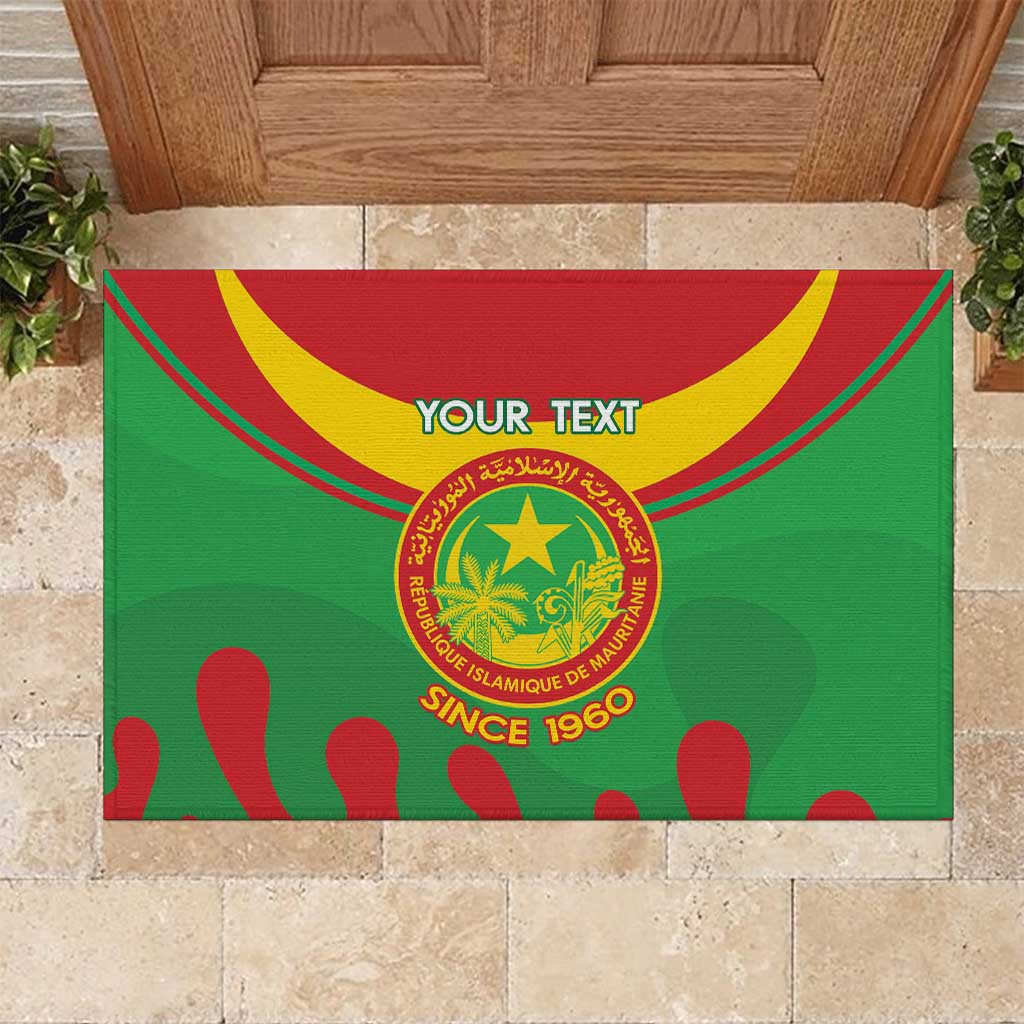 Personalised Mauritania Independence Day Rubber Doormat Coat Of Arms With Map Flag Color - Wonder Print Shop