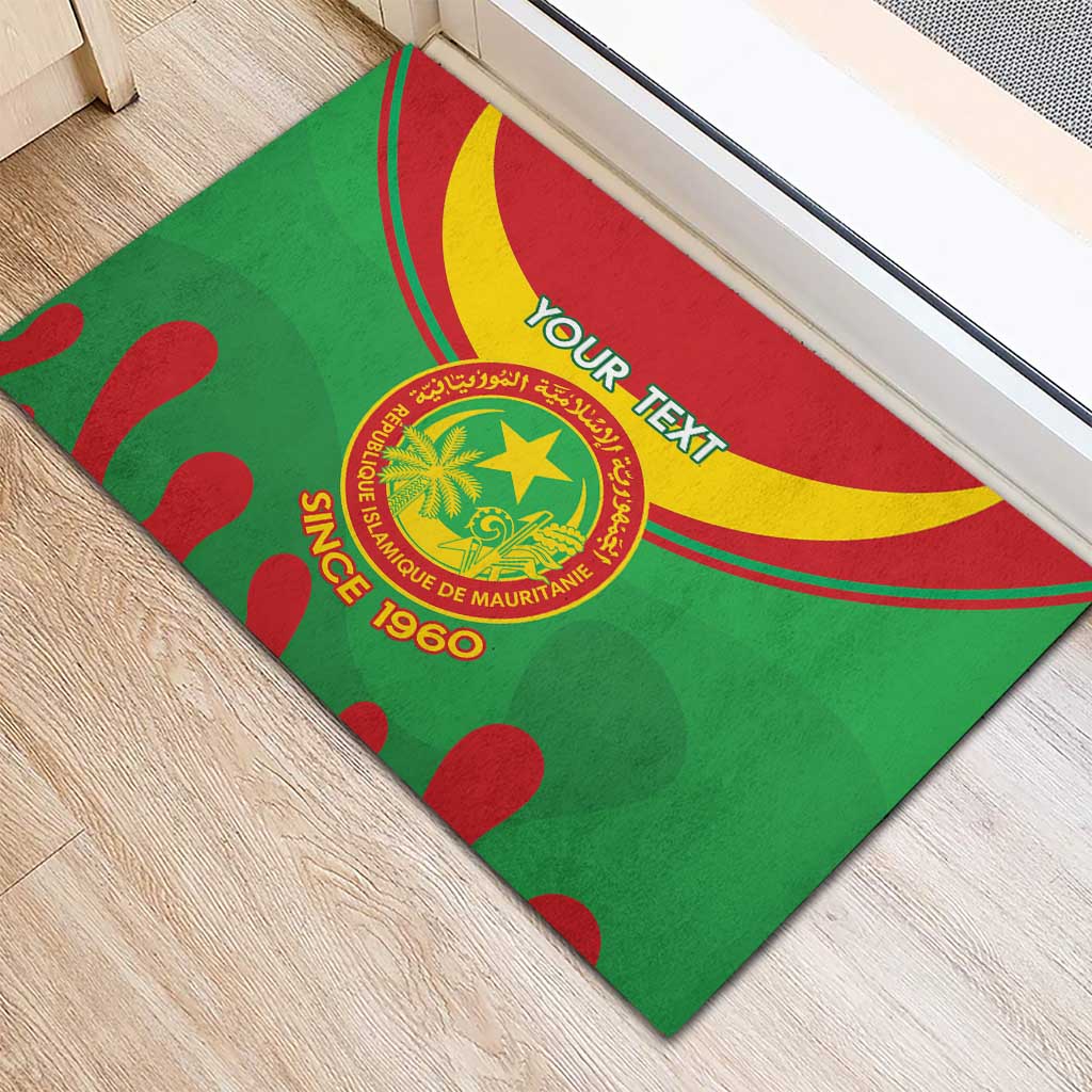 Personalised Mauritania Independence Day Rubber Doormat Coat Of Arms With Map Flag Color - Wonder Print Shop