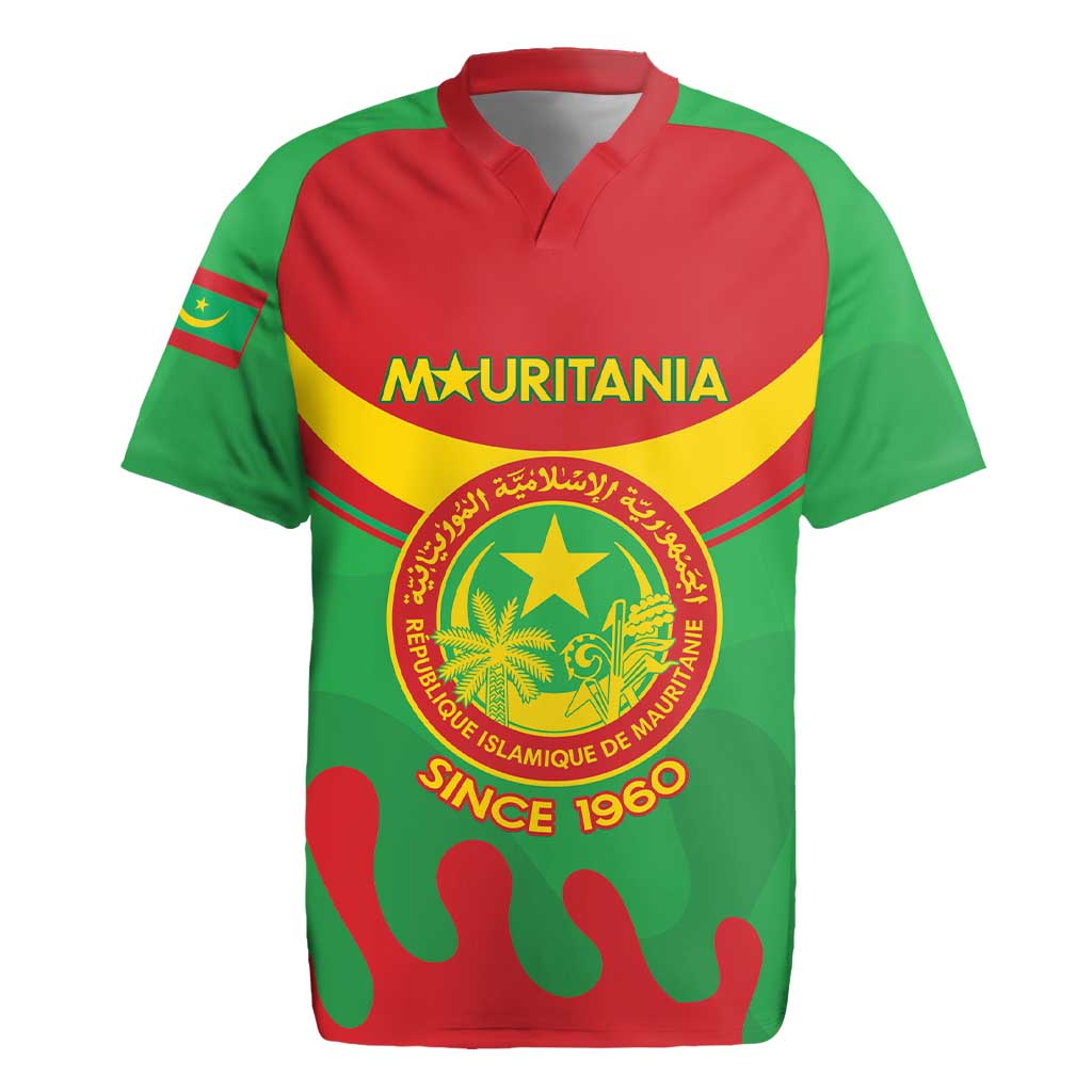 Personalised Mauritania Independence Day Rugby Jersey Coat Of Arms With Map Flag Color - Wonder Print Shop