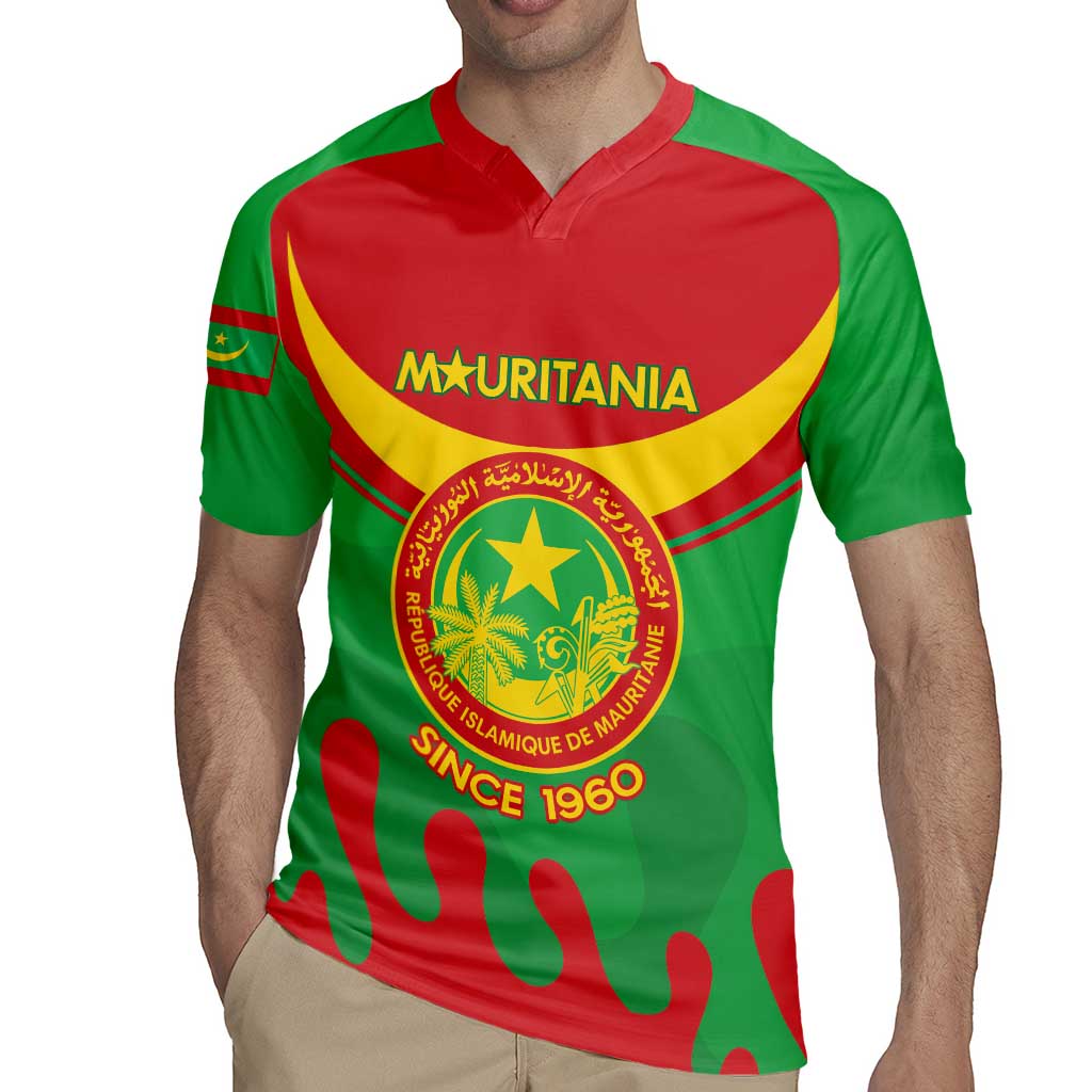 Personalised Mauritania Independence Day Rugby Jersey Coat Of Arms With Map Flag Color - Wonder Print Shop