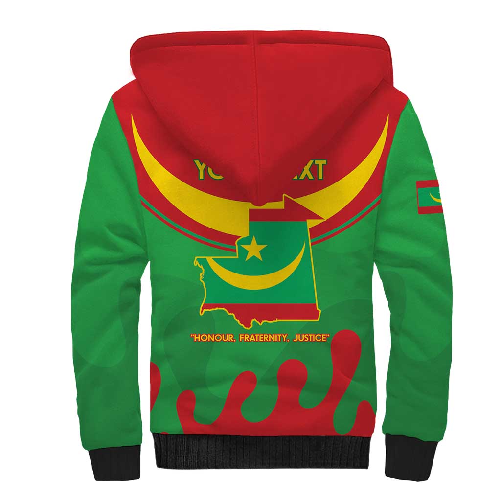 Personalised Mauritania Independence Day Sherpa Hoodie Coat Of Arms With Map Flag Color - Wonder Print Shop