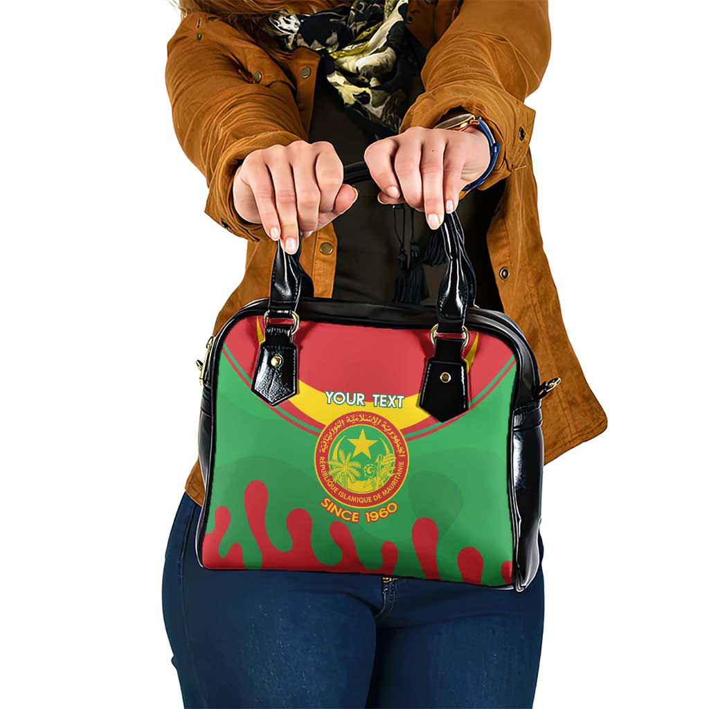 Personalised Mauritania Independence Day Shoulder Handbag Coat Of Arms With Map Flag Color