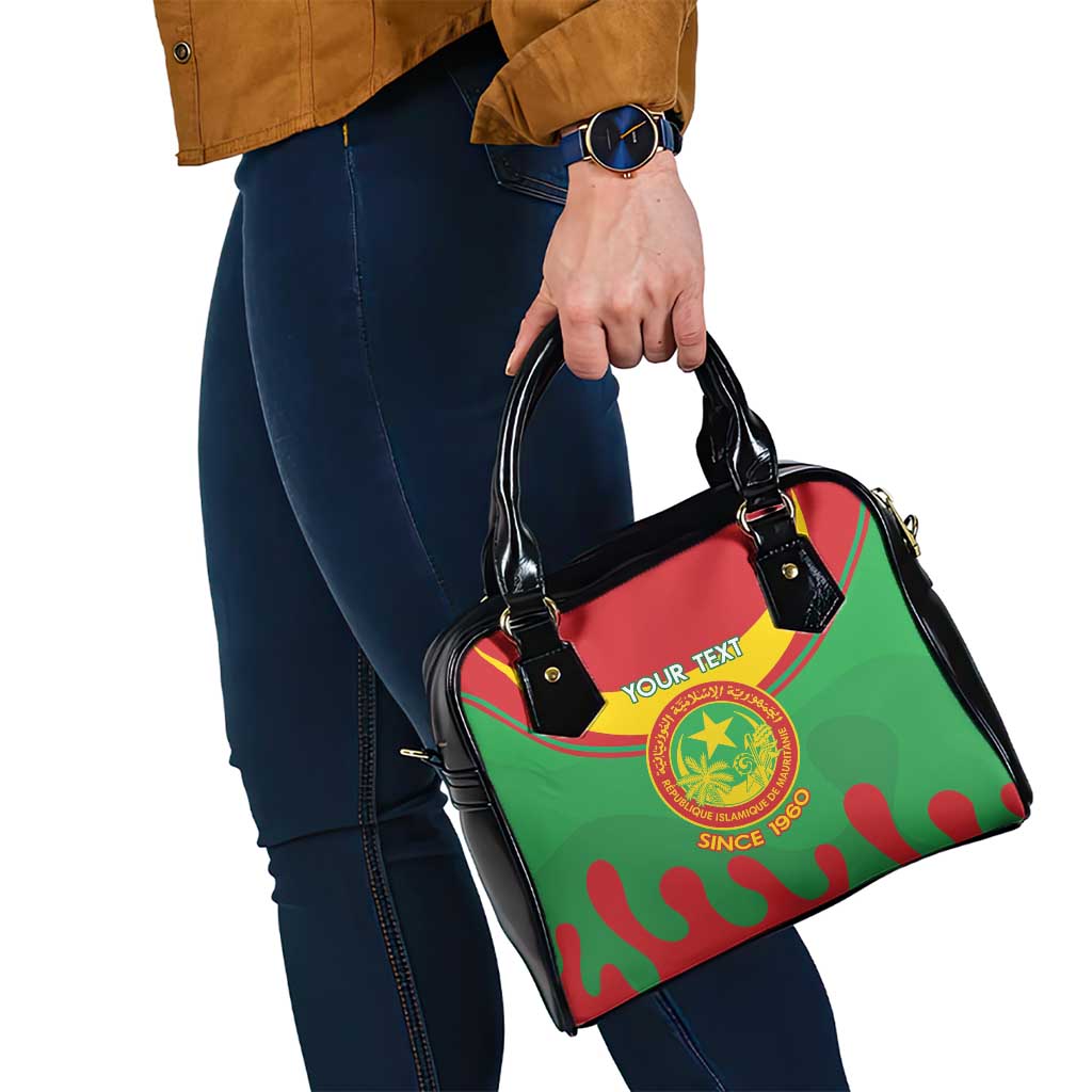 Personalised Mauritania Independence Day Shoulder Handbag Coat Of Arms With Map Flag Color