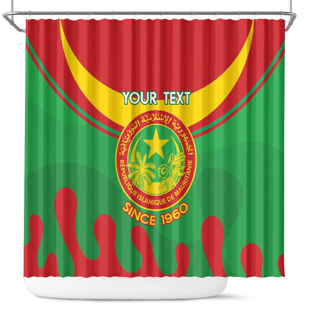 Personalised Mauritania Independence Day Shower Curtain Coat Of Arms With Map Flag Color