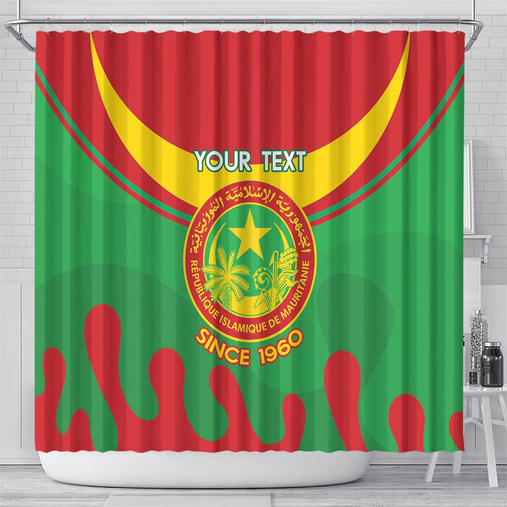 Personalised Mauritania Independence Day Shower Curtain Coat Of Arms With Map Flag Color