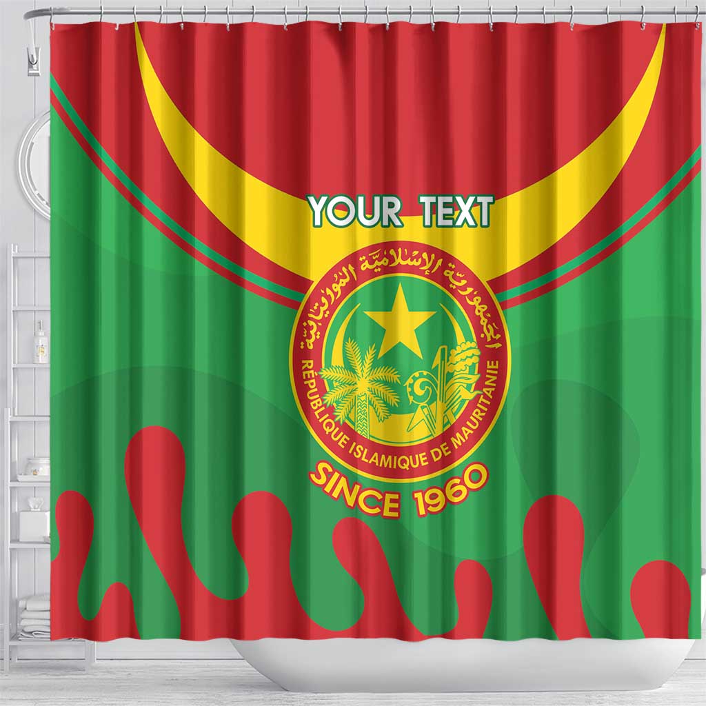 Personalised Mauritania Independence Day Shower Curtain Coat Of Arms With Map Flag Color