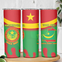 Personalised Mauritania Independence Day Skinny Tumbler Coat Of Arms With Map Flag Color - Wonder Print Shop