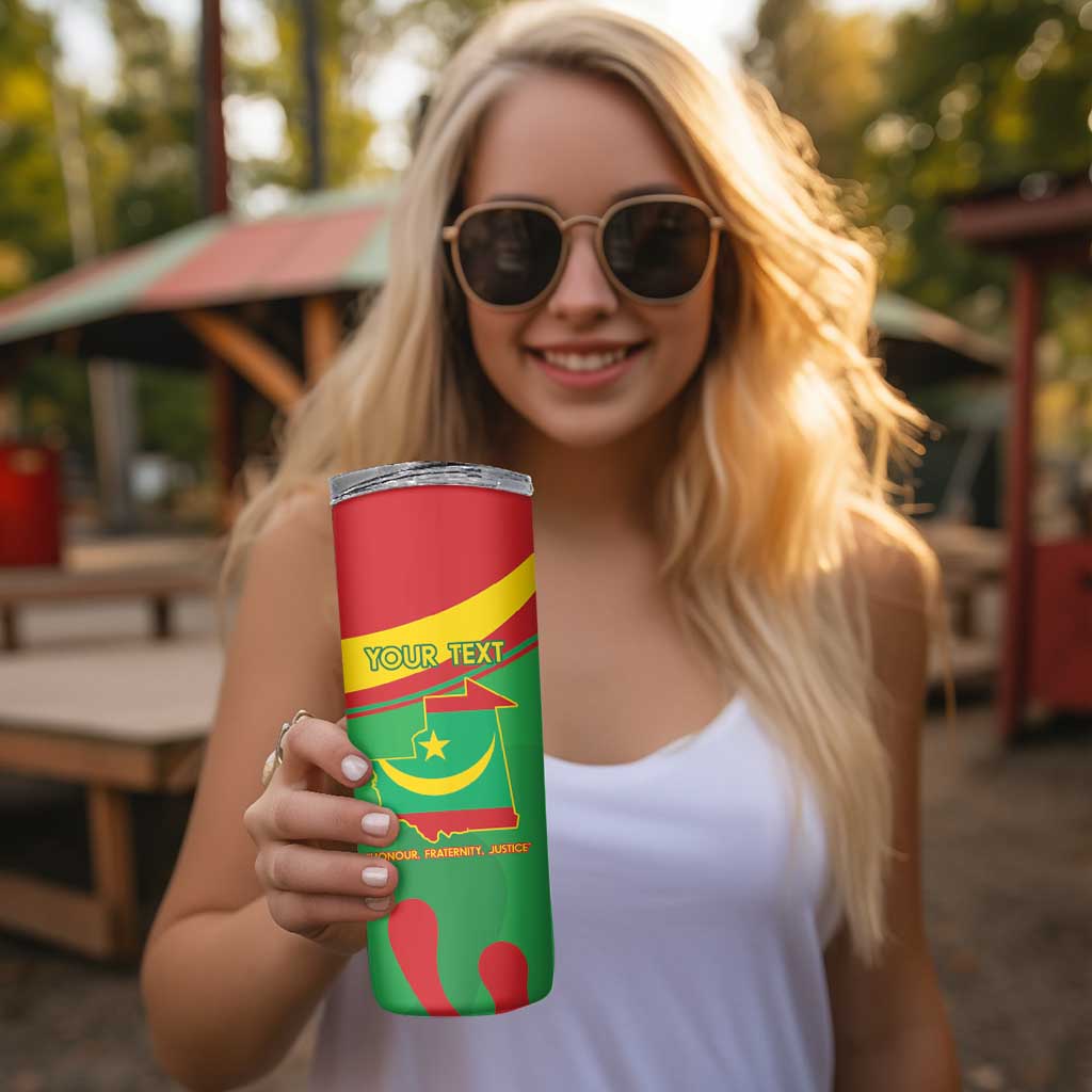 Personalised Mauritania Independence Day Skinny Tumbler Coat Of Arms With Map Flag Color - Wonder Print Shop