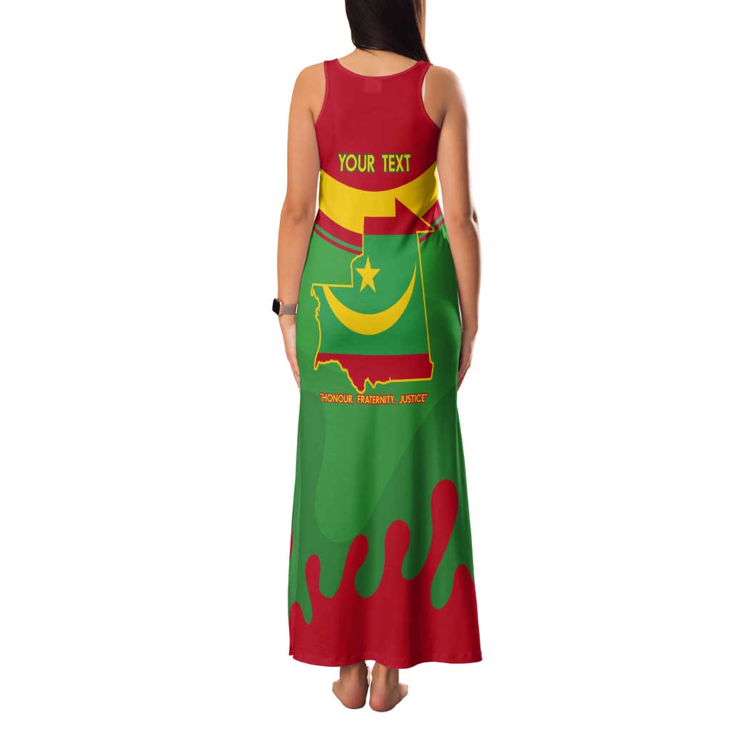 Personalised Mauritania Independence Day Tank Maxi Dress Coat Of Arms With Map Flag Color - Wonder Print Shop
