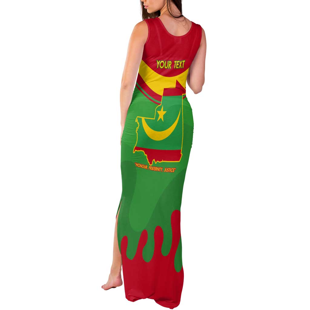 Personalised Mauritania Independence Day Tank Maxi Dress Coat Of Arms With Map Flag Color - Wonder Print Shop