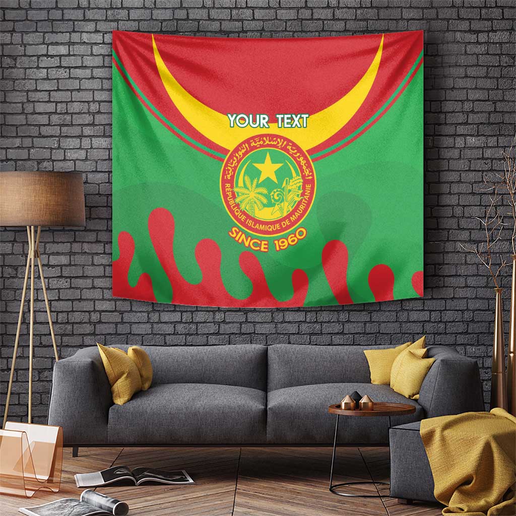 Personalised Mauritania Independence Day Tapestry Coat Of Arms With Map Flag Color - Wonder Print Shop