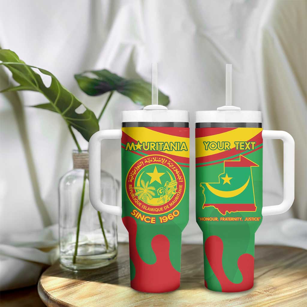 Personalised Mauritania Independence Day Tumbler With Handle Coat Of Arms With Map Flag Color - Wonder Print Shop