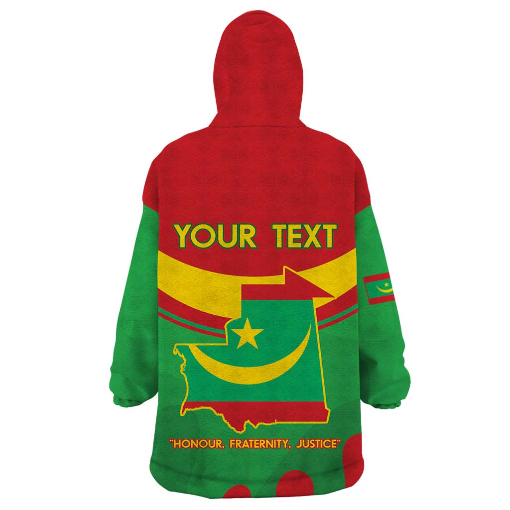 Personalised Mauritania Independence Day Wearable Blanket Hoodie Coat Of Arms With Map Flag Color - Wonder Print Shop