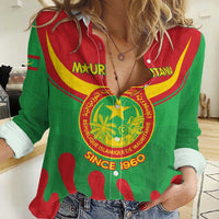 Personalised Mauritania Independence Day Women Casual Shirt Coat Of Arms With Map Flag Color - Wonder Print Shop