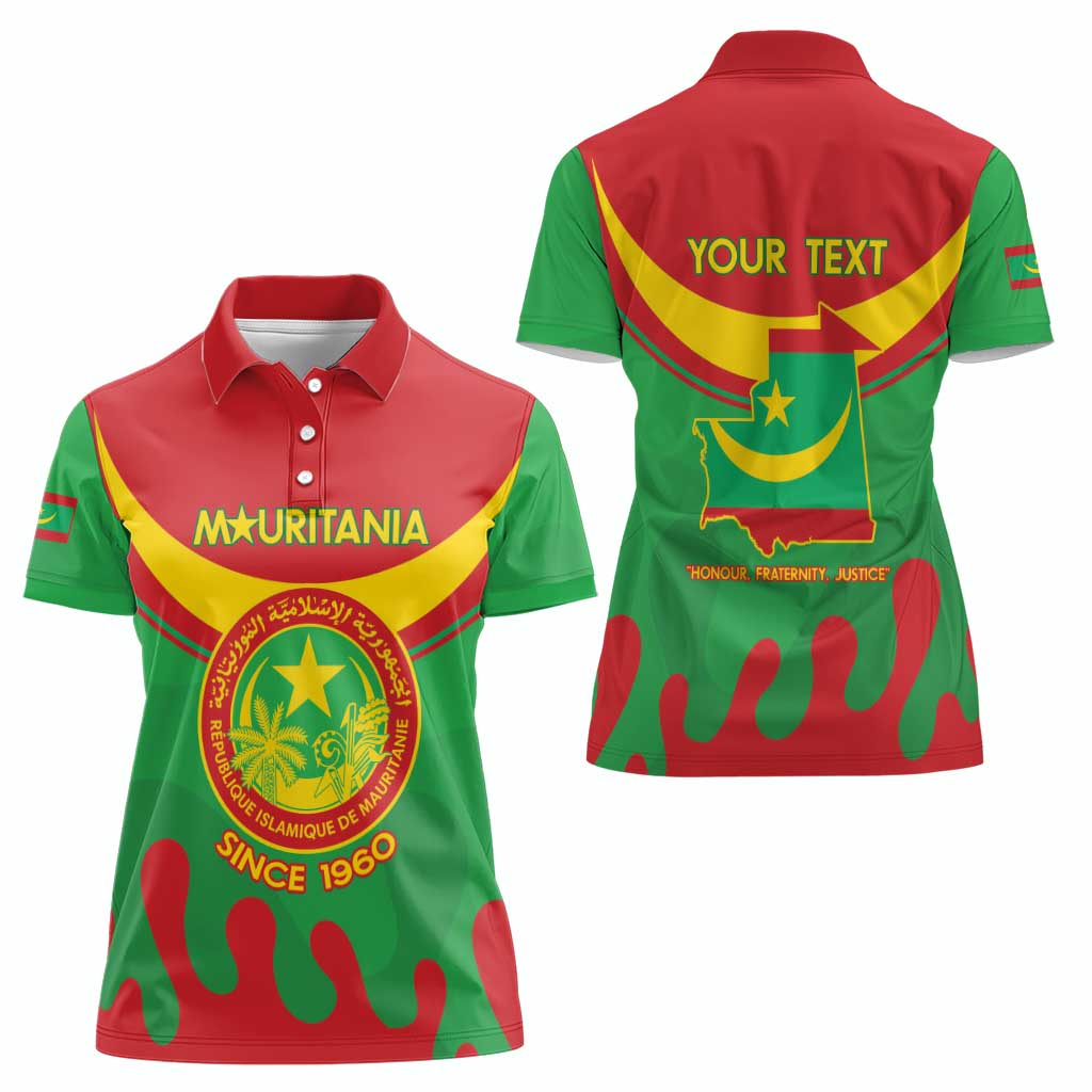 Personalised Mauritania Independence Day Women Polo Shirt Coat Of Arms With Map Flag Color - Wonder Print Shop