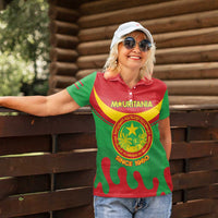 Personalised Mauritania Independence Day Women Polo Shirt Coat Of Arms With Map Flag Color - Wonder Print Shop