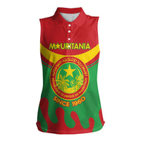 Personalised Mauritania Independence Day Women Sleeveless Polo Shirt Coat Of Arms With Map Flag Color - Wonder Print Shop