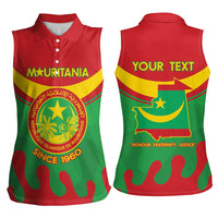 Personalised Mauritania Independence Day Women Sleeveless Polo Shirt Coat Of Arms With Map Flag Color - Wonder Print Shop