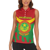 Personalised Mauritania Independence Day Women Sleeveless Polo Shirt Coat Of Arms With Map Flag Color - Wonder Print Shop