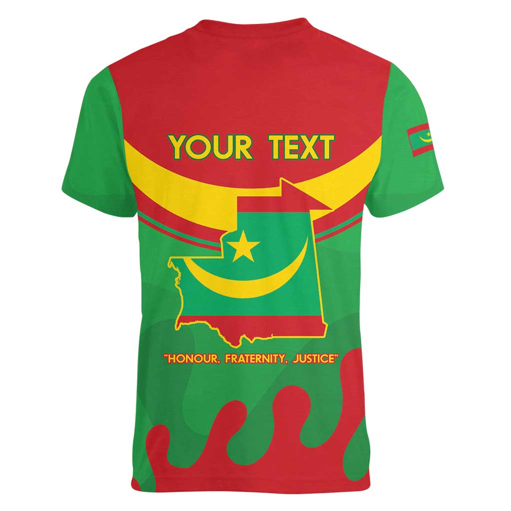 Personalised Mauritania Independence Day Women V-Neck T-Shirt Coat Of Arms With Map Flag Color - Wonder Print Shop