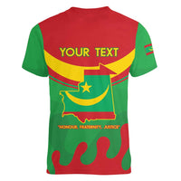 Personalised Mauritania Independence Day Women V-Neck T-Shirt Coat Of Arms With Map Flag Color - Wonder Print Shop