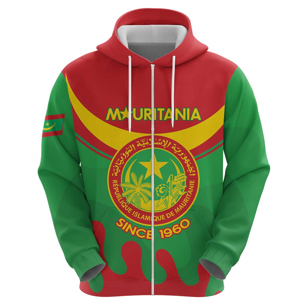 Personalised Mauritania Independence Day Zip Hoodie Coat Of Arms With Map Flag Color - Wonder Print Shop