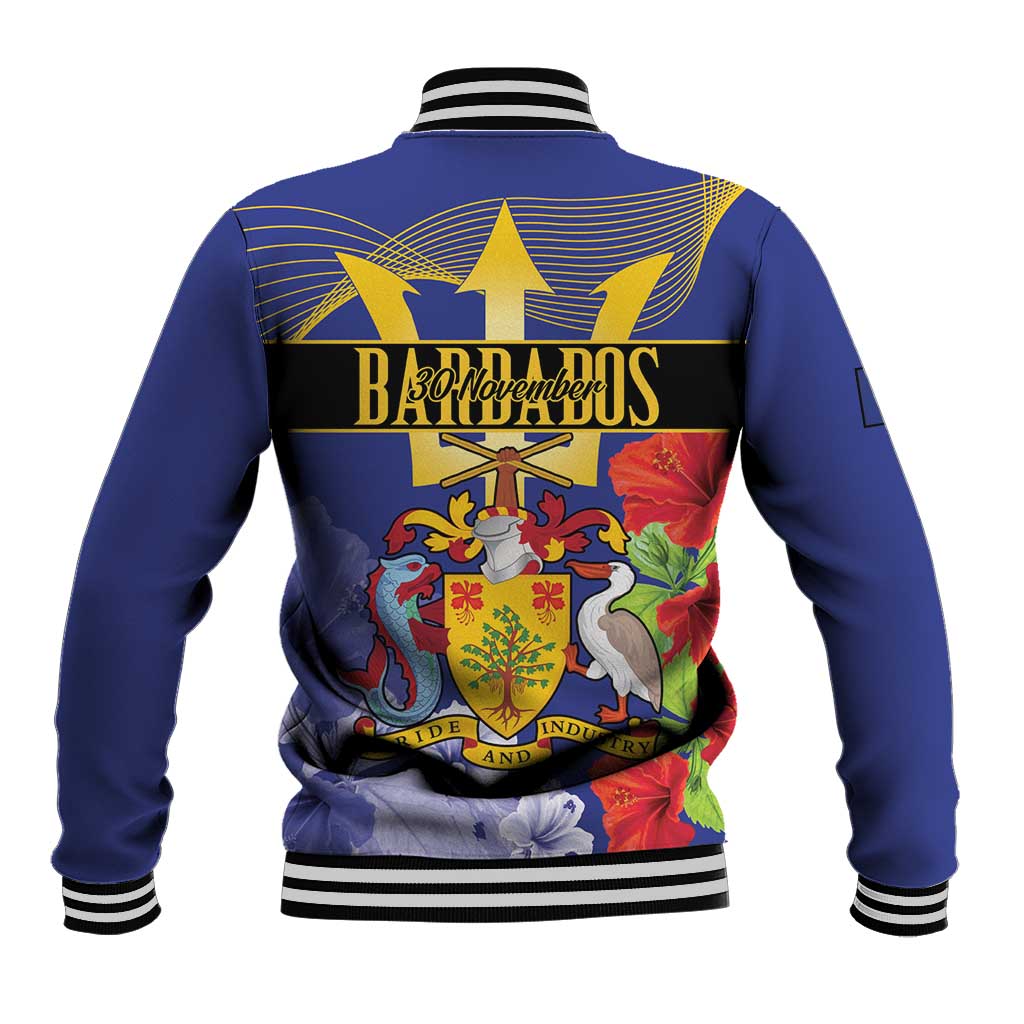 Barbados Independence Day Baseball Jacket 30 November Brown Pelican With Trident - Wonder Print Shop