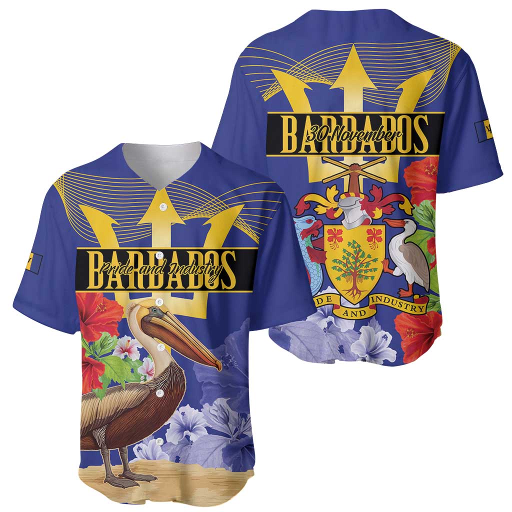 Barbados Independence Day Baseball Jersey 30 November Brown Pelican With Trident - Wonder Print Shop