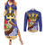 Barbados Independence Day Couples Matching Summer Maxi Dress and Long Sleeve Button Shirt 30 November Brown Pelican With Trident - Wonder Print Shop