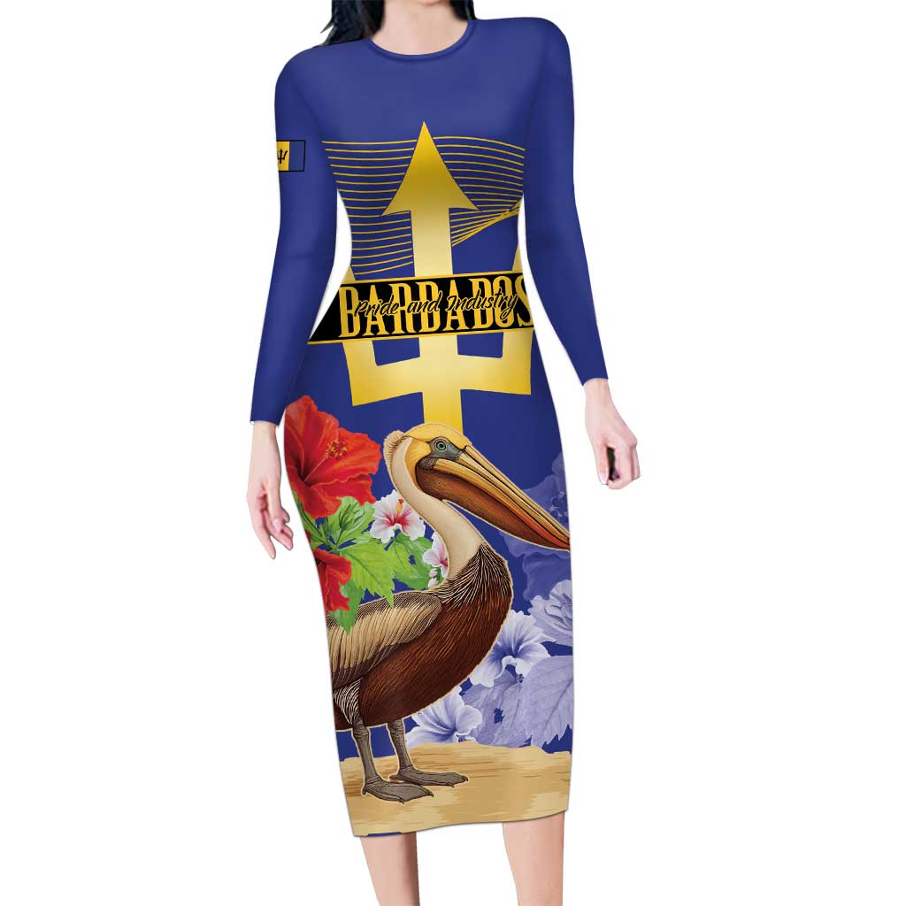 Barbados Independence Day Family Matching Long Sleeve Bodycon Dress and Hawaiian Shirt 30 November Brown Pelican With Trident - Wonder Print Shop