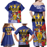 Barbados Independence Day Family Matching Off Shoulder Maxi Dress and Hawaiian Shirt 30 November Brown Pelican With Trident - Wonder Print Shop