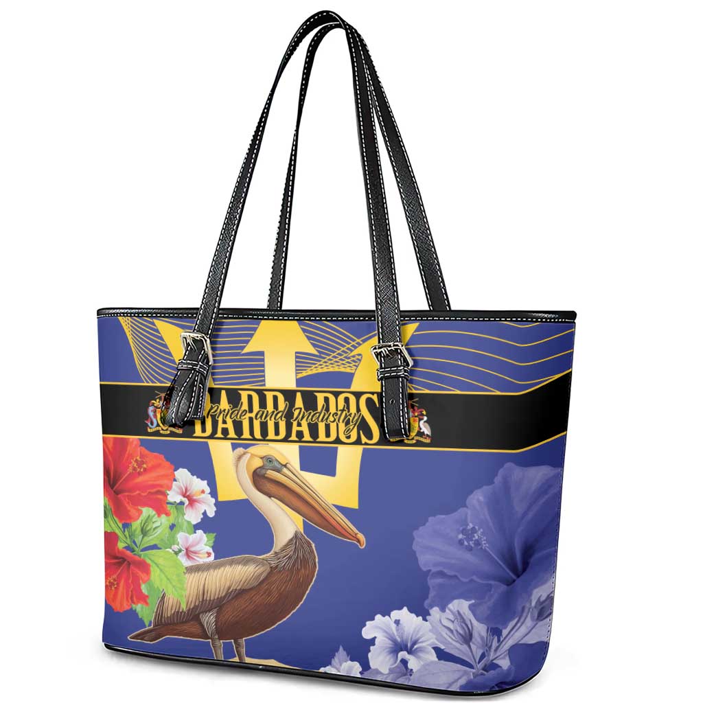 Barbados Independence Day Leather Tote Bag 30 November Brown Pelican With Trident - Wonder Print Shop